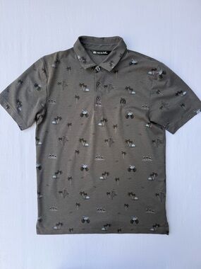 Travis Mathew Polo Shirt Small Gray Palm Tree Parrot Size Small